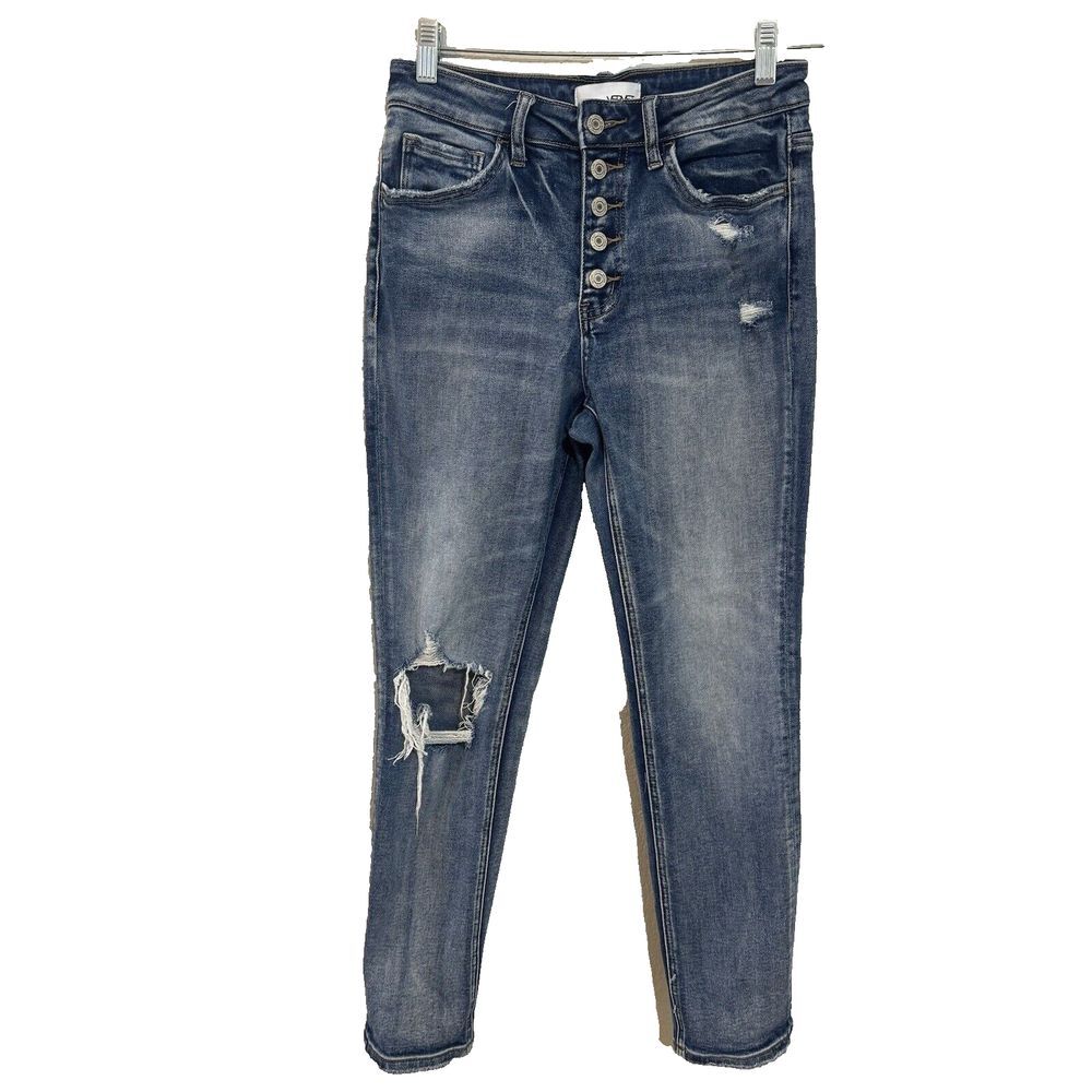 VERVET by Flying Monkey Women's 25 Button Blue Distressed Stretch Skinny Jeans